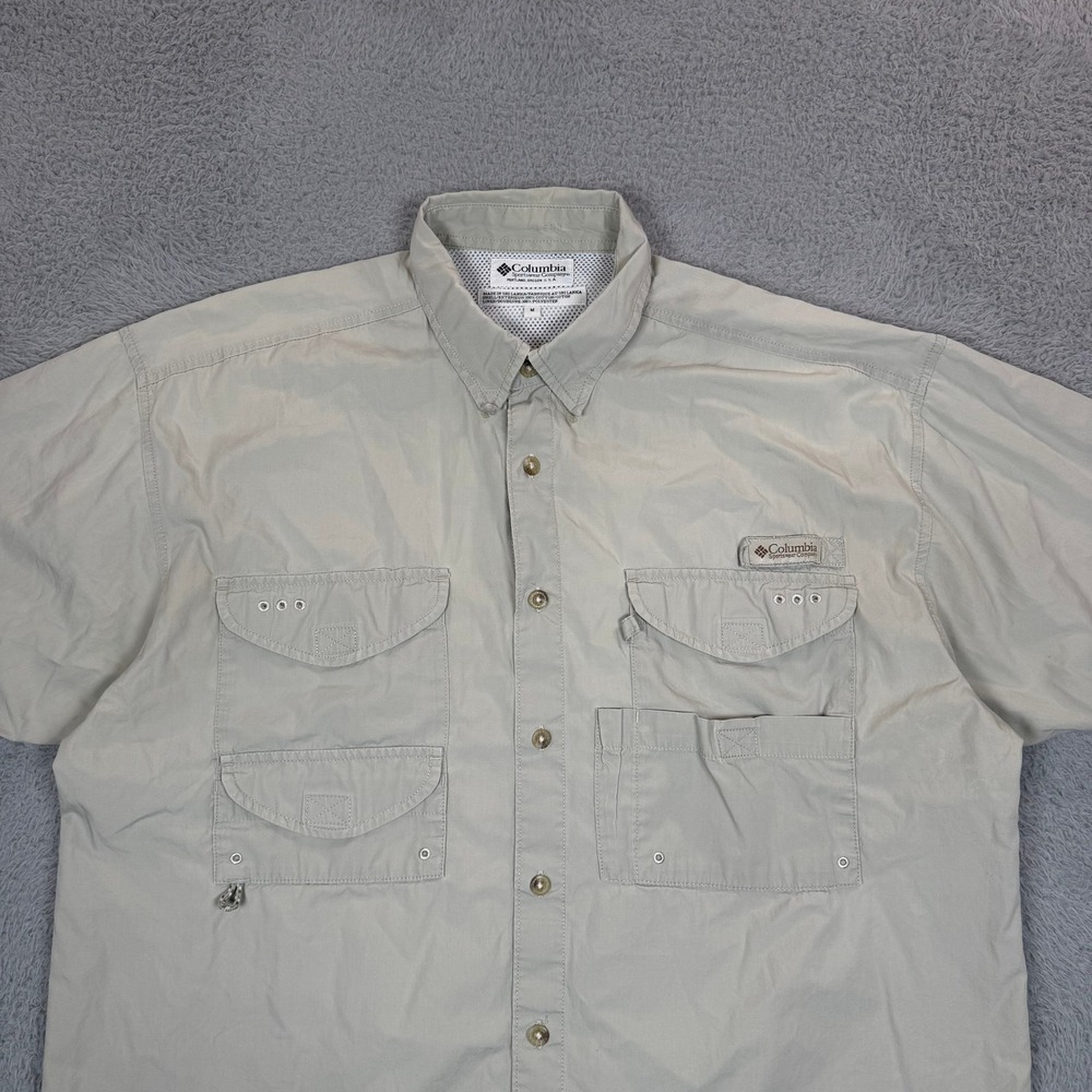 Columbia PFG Mens Medium Tan Short Sleeve Vented Fishing Shirt Cotton Bahama - Picture 3 of 10